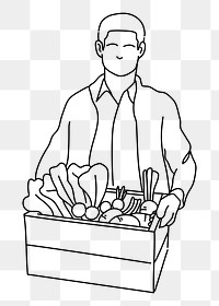 Greengrocer with fruits and vegetables png doodle element, transparent background