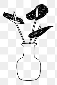 Anthurium flowers in vase png doodle element, transparent background