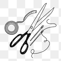 Dressmaking tools and equipments png doodle element, transparent background