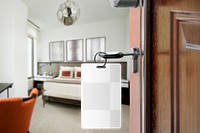 Png hotel room key mockup tag, transparent design