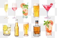 Alcoholic drink png digital art food set, transparent background