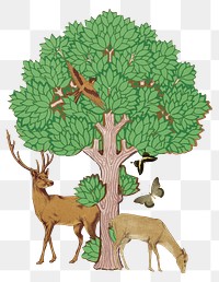 PNG Stag deer and tree, vintage animal illustration, transparent background. Remixed by rawpixel.