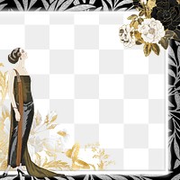 PNG 1920s woman fashion frame, George Barbier's famous illustration, transparent background. Remixed by rawpixel.