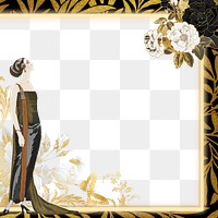 PNG 1920s woman fashion frame, George Barbier's famous illustration, transparent background. Remixed by rawpixel.