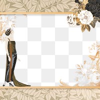 PNG 1920s woman fashion frame, George Barbier's famous illustration, transparent background. Remixed by rawpixel.