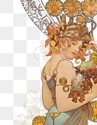 PNG Alphonse Mucha's Fruits border, vintage art nouveau illustration, transparent background. Remixed by rawpixel.