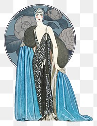 PNG George Barbier's woman, vintage fashion illustration, transparent background. Remixed by rawpixel.