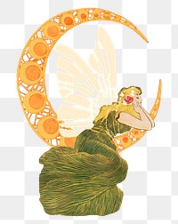 PNG Butterfly fairy, vintage art nouveau illustration, transparent background. Remixed by rawpixel.