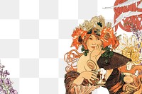 PNG Alphonse Mucha's woman border, vintage art nouveau illustration, transparent background. Remixed by rawpixel.