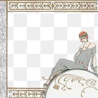 PNG George Barbier's woman frame, vintage fashion illustration, transparent background. Remixed by rawpixel.