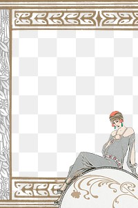 PNG George Barbier's woman frame, vintage fashion illustration, transparent background. Remixed by rawpixel.