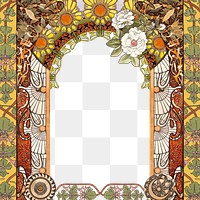 PNG Floral art nouveau frame background, vintage botanical illustration, transparent background. Remixed by rawpixel.