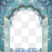 PNG Floral art nouveau frame background, blue vintage botanical illustration, transparent background. Remixed by rawpixel.