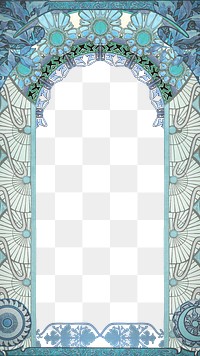 PNG Floral art nouveau frame background, blue vintage botanical illustration, transparent background. Remixed by rawpixel.