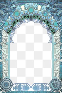 PNG Floral art nouveau frame background, blue vintage botanical illustration, transparent background. Remixed by rawpixel.