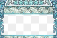 PNG Blue ornate flower frame, art nouveau illustration, transparent background. Remixed by rawpixel.