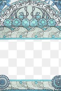 PNG Blue ornate flower frame, art nouveau illustration, transparent background. Remixed by rawpixel.