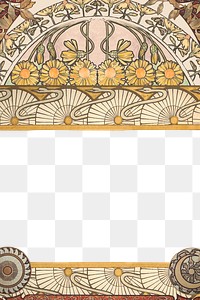 PNG Yellow ornate flower frame, art nouveau illustration, transparent background. Remixed by rawpixel.