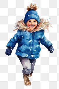 PNG Little girl in winter coat, watercolor illustration, transparent background