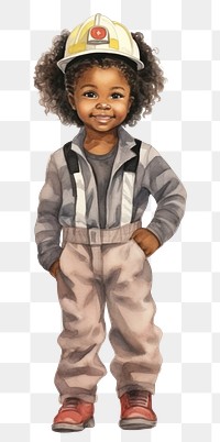 PNG Little firefighter girl, watercolor illustration, transparent background