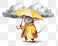 PNG Rat holding umbrella, watercolor illustration, transparent background