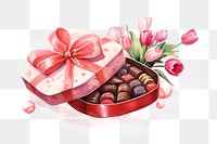 PNG Valentine's chocolate box, watercolor illustration, transparent background