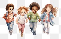 PNG Diverse little students, watercolor illustration, transparent background