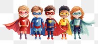 PNG Diverse little superheroes, watercolor illustration, transparent background