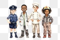 PNG Kids dream career, watercolor illustration, transparent background