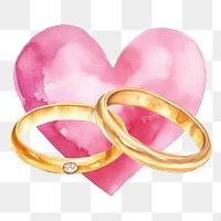 PNG Gold wedding rings, watercolor illustration, transparent background