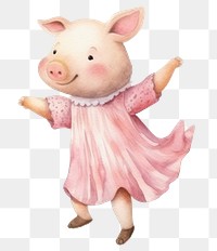 PNG Cute pig dancing, watercolor animal character illustration, transparent background