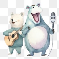 Music entertainment png, watercolor animal, transparent background
