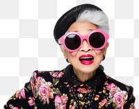 PNG fashionable senior Asian woman, transparent background