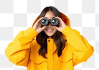 PNG Smiling woman with binoculars.