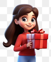 PNG Girl holding gift box cartoon toy white background. AI generated Image by rawpixel.