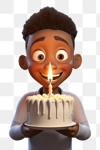 PNG African american boy candle cake dessert. 