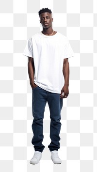 PNG Black a man t-shirt standing fashion. AI generated Image by rawpixel.