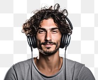 PNG Man listening Music headphones portrait headset. 