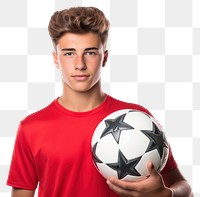 PNG Young man holding soccerball football portrait t-shirt. 