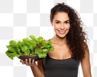 PNG Young woman holding salad vegetable lettuce female. 