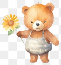 PNG Bear hold a flower cute toy white background. AI generated Image by rawpixel.