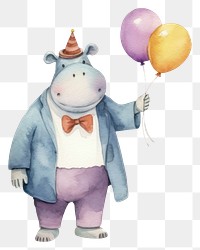 PNG Hippo holding balloon standing animal party. 