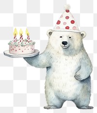 PNG Polar bear holding cofetti dessert mammal animal. AI generated Image by rawpixel.