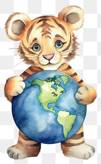 PNG Tiger holding earth mammal planet animal. 