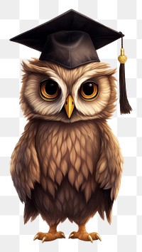 PNG Cutie owl wearing graduation gown drawing animal bird. 