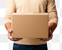 PNG Man holding a paper box cardboard white background studio shot. AI generated Image by rawpixel.