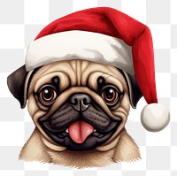PNG  Happy pug celebrating christmas wearing santa hat mammal animal pet. AI generated Image by rawpixel.