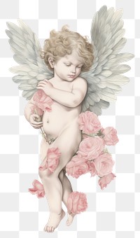 PNG  Cupid angel drawing flower. 