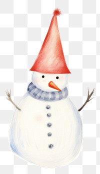 PNG Snowman wearing party hat drawing winter white. AI generated Image by rawpixel.