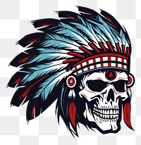 PNG 2d flat logo of an skull wearing a native america headdress white background creativity disguise. AI generated Image by rawpixel.